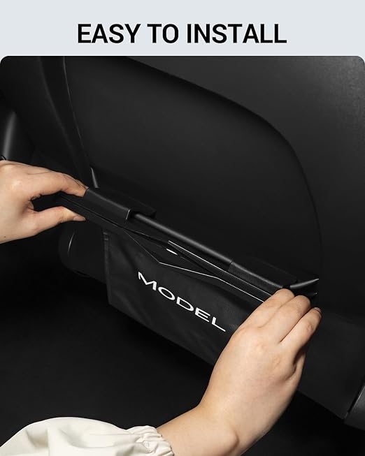 Trash Can for Tesla Model Y 2020-2026 Garbage Bag [Strong Magnetic Buckle] with LED Light 1PCS Backseat Hanging Garbage Bin Waterproof Faux Leather Model Y Interior Accessories 2.5 Gallons