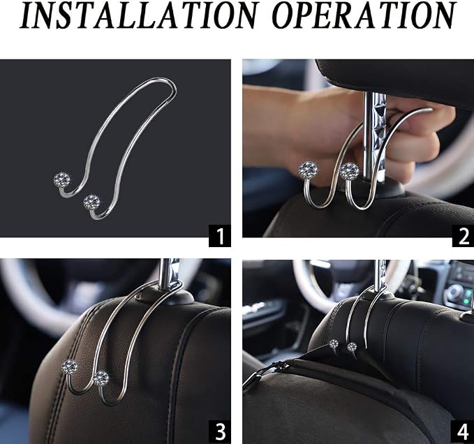 Auto Hooks Bling Car Hangers Organizer Seat Headrest Hooks Strong and Durable Backseat Hanger Storage Universal for SUV Truck Vehicle 2 Pack (Gey)