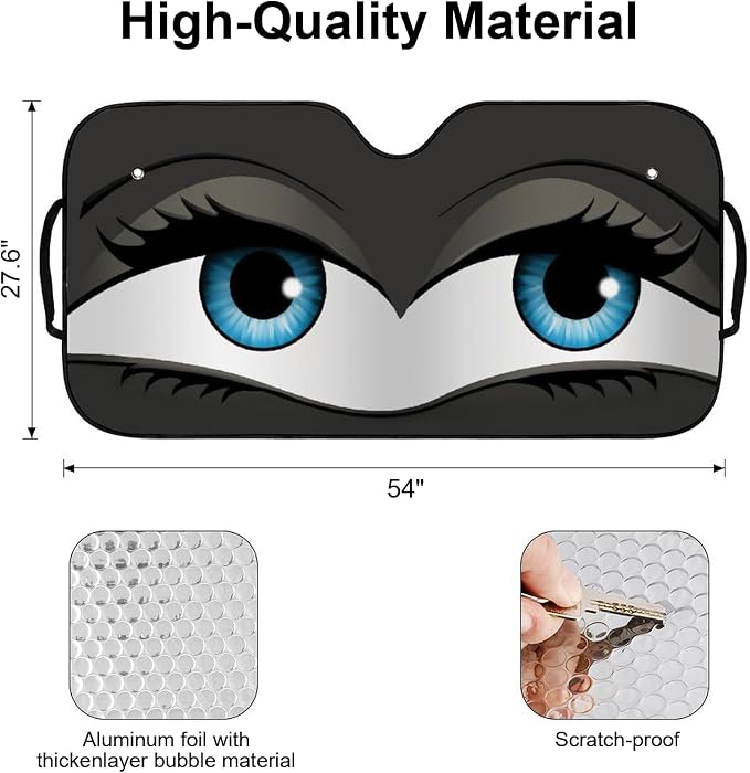 Big Eyes Foldable Windshield Snow Cover, Reflective Accordion Car Windshield Snow Cover, Sun Visor for Car Windshield, Ultimate Heat & UV Protection, Suitable for Most Cars, 54" L x 27.6" W