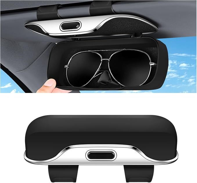 Sunglasses Holder for Car Sun Visor – Soft Vehicle Interior Glasses Organizer Box Accessories,Protective Automotive Eyeglasses Storage Case Hanger,Universal for SUV Sedan Truck (Black)