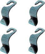 4PCS Bling Car Seat Headrest Hook, Crystal Rhinestone Backseat Hanger Organizer for Purse Handbag Umbrella, Shiny Auto Interior Seat Back Storage Holder Hook, Universal Fit (Blue)