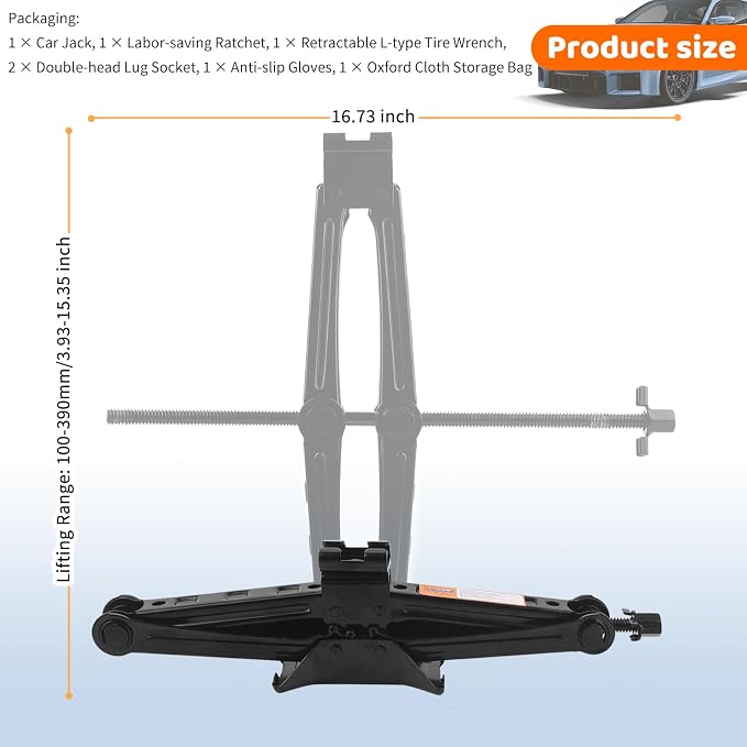 Heavy Duty Scissor Jacks for Car Set,Portable Car Jack Kit Lifts Heights of 3.93 to 15.35 Inch,2 Ton 4409 lbs Tire Jack Kit for Cars with Tire Wrench & Ratchet Wrench