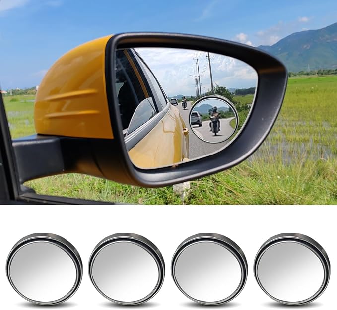 4PCS Car Blind Spot Mirror, 360° Wide Angle Convex Mirrors with Adjustable Frame, 2" Round Rear View Mirror, Adhesive HD Glass Side Mirror for Most Cars Trucks SUVs (Silver)