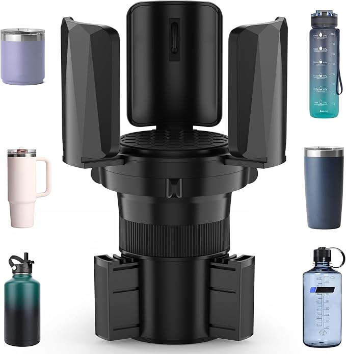Large Cup Holder Expander with Expandable Arms, Fits 2.5-5.9" Bottles | Cup Holder Adapter Fits Owala/YETI/Hydro Flask/Stanley 12–64 oz; Most Large Bottles; Compatible with Round Cup Holders