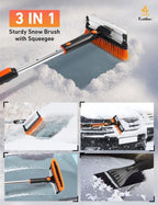 49" Extendable Squeegee Snow Brush and Ice Scraper for Car Windshield & Windows | 270° Telescopic Snow Broom with Pivoting Squeegee | Heavy Duty Car Snow Removal Tool for SUV, Truck & Car