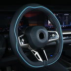 Flat Bottom Steering Wheel Cover Anti-Slip,Safety,Soft,Breathable,Durable,Full Surround,Comfortable Grip Microfiber Leather (D-Shape, Black Blue)