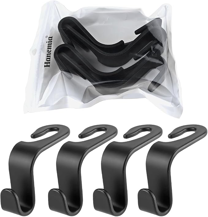 Car Back Seat Headrest Hooks, 4 Pack Black Stylish Back Seat Hanger for Car Handbag Clothes Coats Grocery Bags, Car Interior Accessories (Black2)