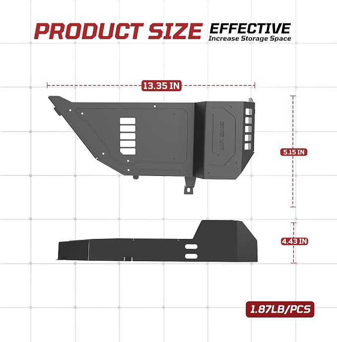 Metal Rear Door Pocket Storage Box with Cup Holder Compatible with Jeep Wrangler JL JLU 4XE(2018-2026) & Gladiator JT(2020-2026), Door Side Insert Organizer Box Interior Accessories - 2PCS