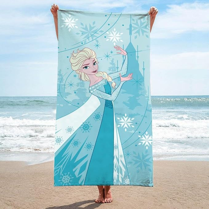 Children Beach Towel - 100% Cotton Super Soft Absorbent Bath Towel, 28" x 58" Inch Lightweight for Travel, Official Licensed Product, Blue - Frozen