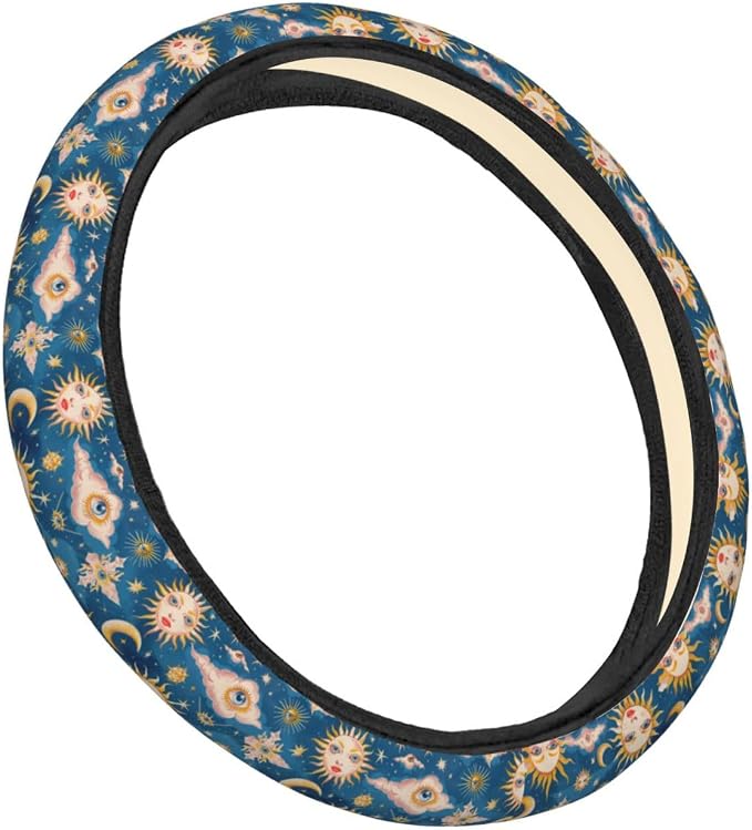 Women Sun Girls Moon Steering Wheel Covers Anti-Slip Elasticity Car Accessories Steering Wheel Protector Universal 15 Inch for Cars SUV Vehicle Truck