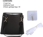Hanging Car Trash Can Bin, Garbage Can PU Leather, Waterproof Litter Auto Trash Can for Travelling, Outdoor, and Vehicle (Black)