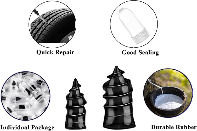 60PCS Tire Repair Rubber Nail, Car Puncture Repair Kit with Screwdriver, Universal Tire Screw Plug Fast Tool Kit for Car, Motorcycle, Truck, Tractor, with 1 Pencil Tire Pressure Gauge(30S+30L)