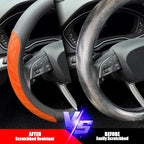 Nappa Leather Steering Wheel Cover, Diamond Checkered Design, Non-Slip wear-Resistant, Enhance Driving Comfort, Suitable for Steering Wheel Diameter 14 1/2‘-15’ Models.Black Orange