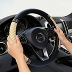Soft Leather Car Steering Wheel Cover, Universal 15 Inch Colorful Rhinestones Anti-Slip Elastic Steering Wheel Covers for Most Cars, Sparkly Crystal Diamond for Women Girls (Beige)