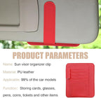 2 PCS Car Sun Visor Organizer, Small Auto Visor Organizer and Storage, Registration and Document Holder for Sunglasses, Card, Pen, Driver License, Car Accessories (Red)