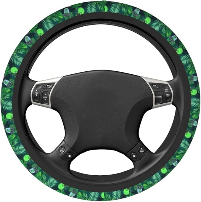 Alien Palm Leaf Flower Spaceship Steering Wheel Cover Car Accessories Cute for Women Girls Girly Universal 15 Inch Neoprene Auto Interior Decor Anti Slip Car Truck Protector