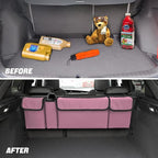 Car Trunk Organizer, Backseat Hanging Large Storage with Adjustable Straps, Waterproof Collapsible Cargo Bag with 4 Pockets, Sturdy Space Saver Frees Trunk Floor for SUV, Truck, MPV