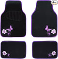 Embroidery Butterfly and Flower Car Floor Mats, Purple Car Floor Mats, Universal Fit 95% Automotive,SUVS,Sedan,Vans,for Women,Girly,Set of 4(Black with Purple)