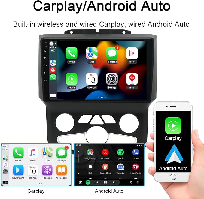 4+64GB for Dodge Ram Radio 2013-2019 1500 2500 3500 9" Android 13 IPS Touchscreen Built-in Apple CarPlay Auto GPS Navigation Bluetooth Head Unit EQ DSP with Free Back Camera AC Ram