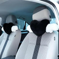 2 Pcs Plush Heart Shaped Pillow with Angel Wings Car Headrest Soft Comfortable Seat Pillow for Driving Travelling Room Office Car Decor, 19.7 x 8.3 Inch(Black)