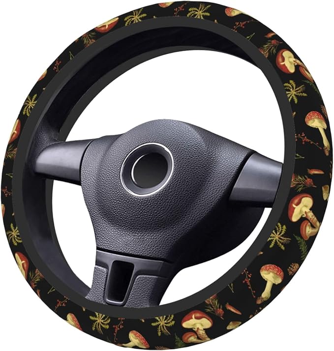 Mushroom nut Neoprene Steering Wheel Cover for Men Women Anti-Slip Elastic Steering Wheel Protective Cover 15in Universal Car Accessories Fit Cars, SUVs, Auto