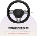 Car Steering Wheel Cover, Leather Breathable Ice Silk Auto Wheel Wrap with Anti-Slip Lining, Scratch-Resistant Elastic Protector Fit for 14.5-15 Inch Steering Wheels (Black)