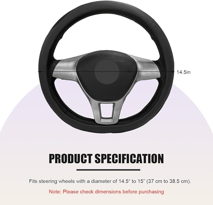 Car Steering Wheel Cover, Leather Breathable Ice Silk Auto Wheel Wrap with Anti-Slip Lining, Scratch-Resistant Elastic Protector Fit for 14.5-15 Inch Steering Wheels (Black)