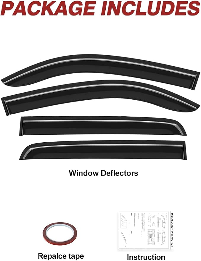 Outside-Mount Window Rain Guards Fit for 2016-2023 Toyota Tacoma Double Cab, Extra Durable Window Visors Wind Deflector Dark Smoke Vent Shades Car Tape-on with Thicker 4PCS