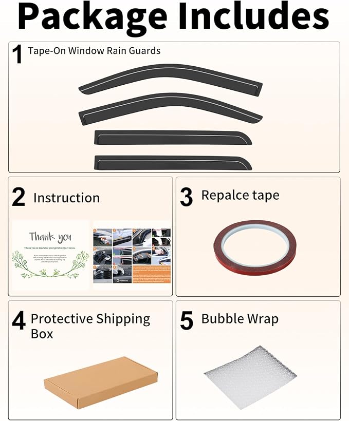 Extra-Thick Window Rain Guards Fit for Chevy Silverado/GMC Sierra 2014-2019 Crew Cab Rain Guard Truck Window Deflectors Side Window Visors Vent Shades Tape-on Vent Visors Car Accessories