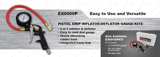 EXELAIR Pistol Grip Inflator/Deflator Gauge, EX0500P