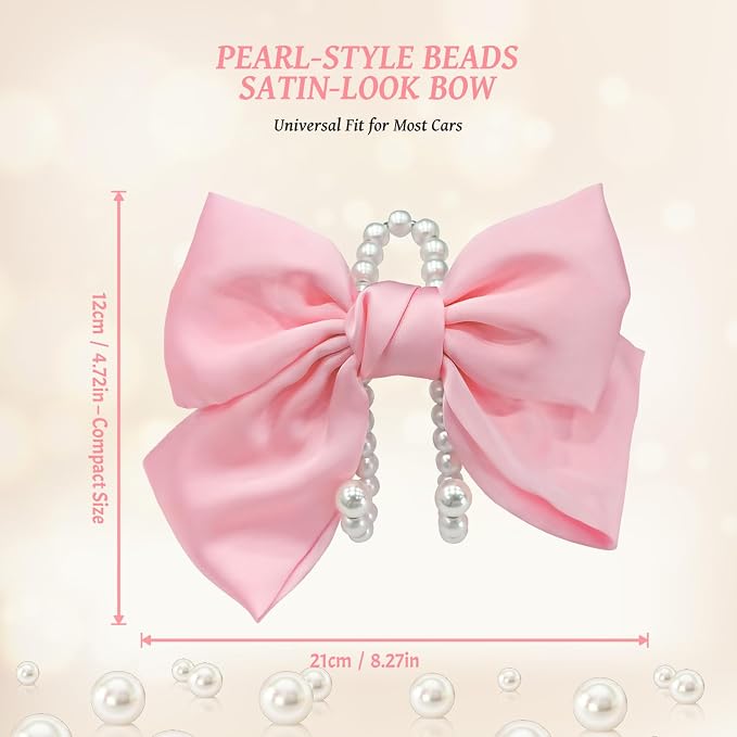 2 PCS Bow Pearl Car Seat Headrest Hook – Cute Purse Hook for Car, Girly Interior Decoration Accessories Hook Hanger, Seatback Holder for Purses & Bags, Elegant Car Organizer (Pink)