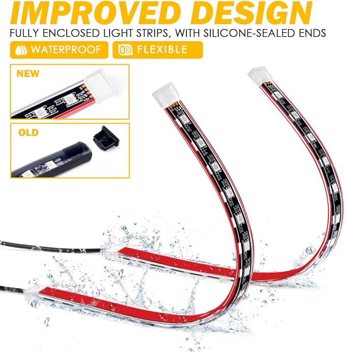 RGB LED Car Interior Bluetooth USB Light Strip, w/Wireless Remote and APP Control,4 PCS Under Dash Footwell Ambient Lights Kits, DIY Music Mode Universal for Vehicle Internal, SUV, Trucks