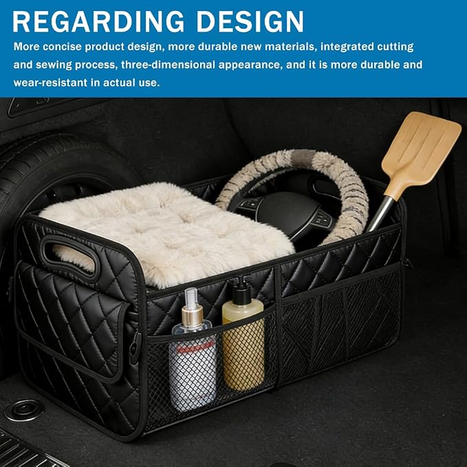 Car Trunk Organizer, Car Organizers and Storage, Large Capacity Vehicle Storage Bag with 6 Pockets, Auto Accessories Foldable & Portable Cargo Organizers for SUV Minivan Truck (Black)
