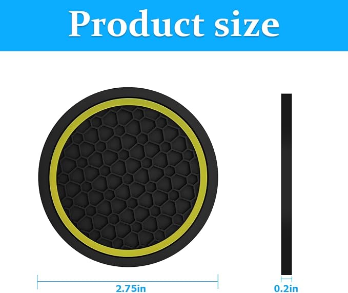 Mandark 2PCS Car Cup Holder Coasters, 2.75 Inch Non-Slip Insert Water Bottle Holder Pads, Dustproof Automotive Interior Accessories Mat, Universal for Vehicles, Trucks, RVs and More(Black/Yellow)