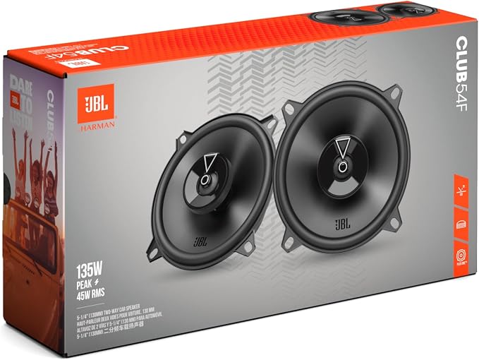 Club 54F - 5-1/4" (130mm) Two-Way Car Speaker, 45W RMS, 135W Peak, Sensitivity (@ 2.83V): 91dB, Frequency Response: 75Hz – 20kHz, Nominal Impedance: 3.0 ohms