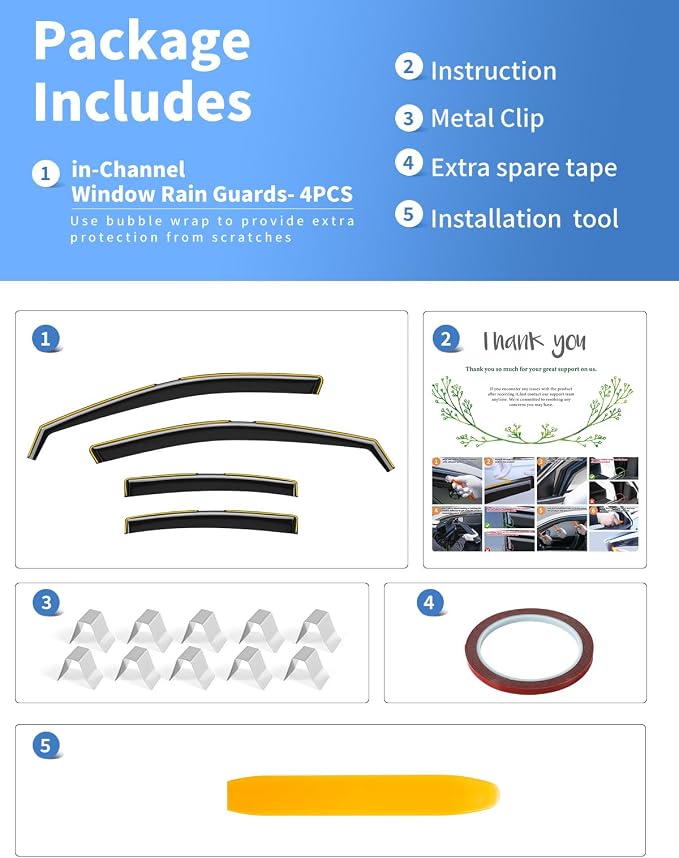 in-Channel Rain Guards Fit for Toyota Camry 2025-2026 Window Rain Guard Extra Durable Window Deflectors Window Vent Visors Vent Shades Exterior Car Accessories