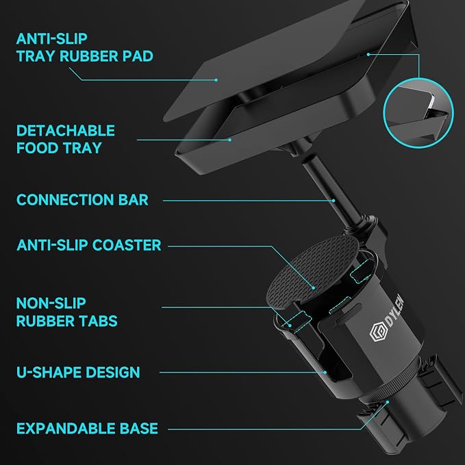 Car Cup Holder Tray, Cup Holder Expander Adapter for Car, 9.5” Detachable Car Food Tray Table for Eating, Road Trip Essentials Fits Yeti, Hydro Flask 16-46 oz