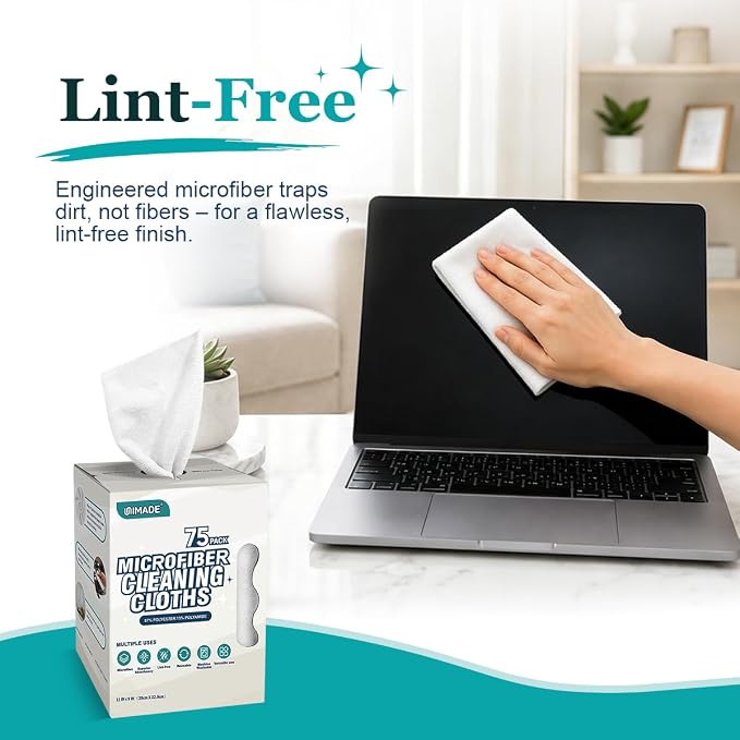 Microfiber Cleaning Cloth, 75 Sheets Microfiber Towels for Cars Commercial Grade Washcloths Lint-Free Bulk Shop Towel Cleaning Rags for Household Restaurant Garage Housekeeping, 11"x 9", White