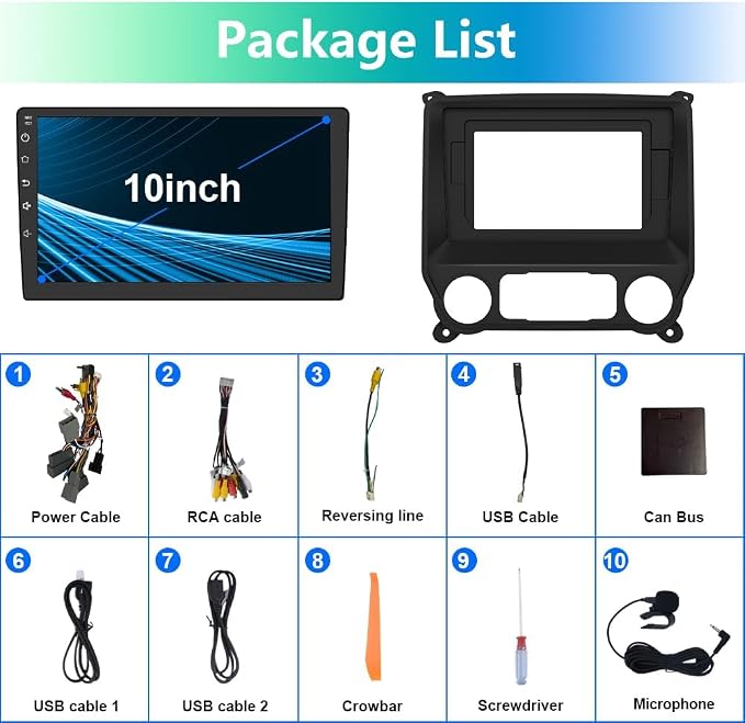 4Core Car Radio Stereo for Chevy Silverado GMC Sierra 2014 2015 2016 2017 2018 with 10 inch Touchscreen Wireless Carplay Android Auto FM WiFi Bluetooth SWC