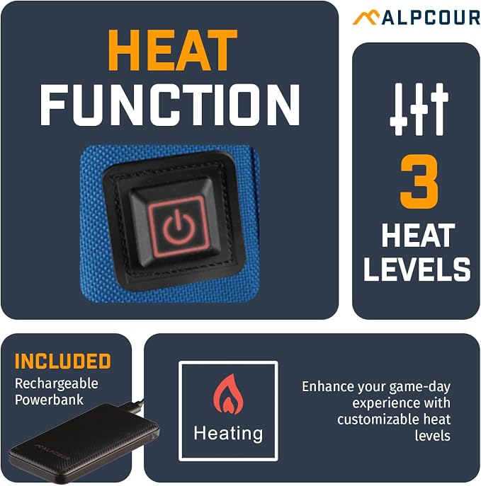 Portable Extra Thick Heated Stadium Seat Cushion – Bleacher Cushion with Side Pocket, Cup Holder, Waterproof, Anti-Slip, and Straps – Perfect for Football Seats and Bench Seats for Bleachers