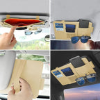 1 Pack Car Sun Visor Organizer, Sunglasses Holder for Car Sun Visor, Auto Interior Accessories Pocket Organizers Can Store for Sunglasses, Documents, Cards, Pen, Drivers License (Beige)