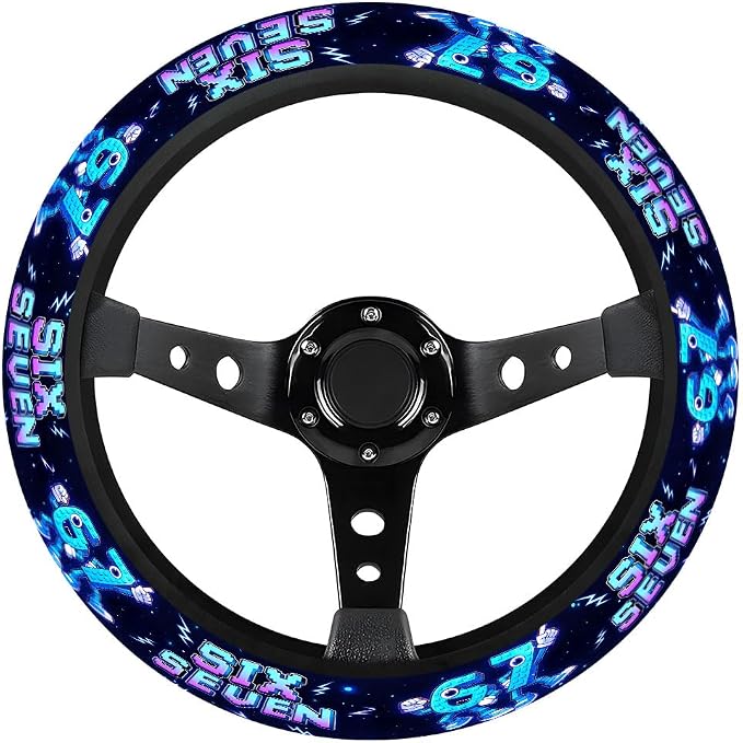 Brainrot Meme Steering Wheel Cover, Non Slip Polyester Car Wheel Protector for Car SUV Truck, Universal 15 Inch