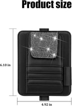 Bling Car Sun Visor Organizer, Multi Pocket Crystal Rhinestone Vehicle Sunshade Card Sleeve Storage Pouch with Pen Sunglass Holder, Auto Interior Visor Organizer Pouch, Universal Fit (White)