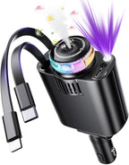 Smart Retractable Car Charger 69W USB C Fast Charge Air Freshener Starlight | 5 in 1 Fast Car Phone Chargers Adapter with Aromatherapy, Compatible with iPhone 17 16 15 14 13 and Android