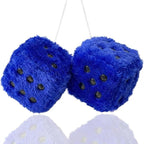 Fuzzy Plush Dice for Car Mirror, Pair of Retro 3” Dark Blue Dice with White Dots for Car Interior Hanging Ornament Decoration (Dark Blue)
