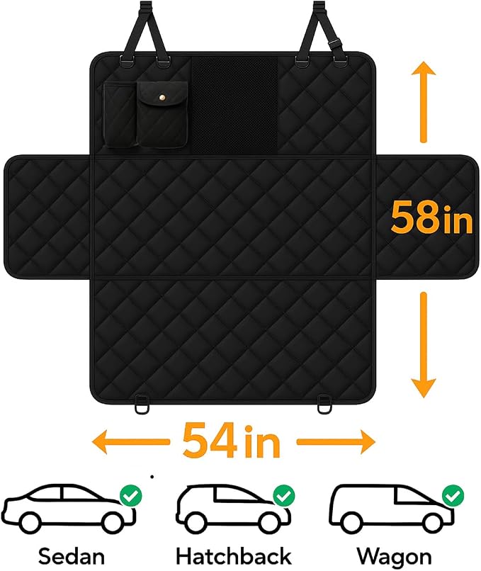 fidozen Dog Car Seat Cover, Universal Fit, Waterproof, Breathable, Machine Washable, Pet Hammock with Storage Pocket, (Black, Standard)