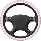 Thickened Elastic Steering Wheel Cover, Girly Pastel Pink Gingham Plaid Ultra, Soft, Breathable, Fit for Cars, SUVs, Trucks, Stylish Comfortable Grip