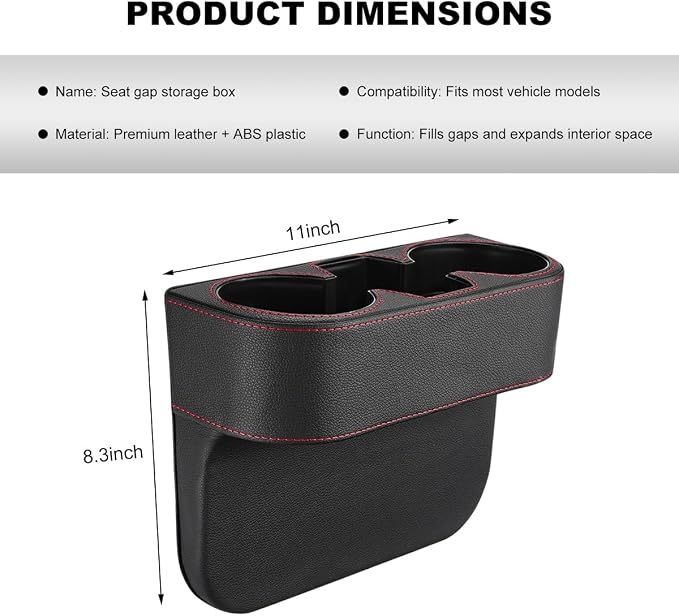 Car Seat Gap Filler Organizer, Multifunctional Auto Console Side Storage Box with Cup Holder, Universal PU Leather Cup Holder Front Seat Crevice Filler for Car Truck SUV (Black)