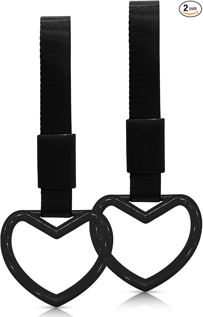 2 Pcs Heart Shaped Car Handle Strap – Drift Charm Rear Bumper Warning Ring Decor for Car Interior Exterior, Subway Bus Handle Accessory, Cute Heart Car Decor Gift for Women & Men (Black)