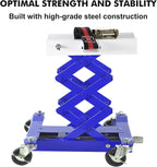 Transmission Jack 450 LBS Capacity: Low Profile Lift with 2M Safety Straps & 4 Brake Wheels, 7-23 Inch Range for Car & Truck Repair (Blue)